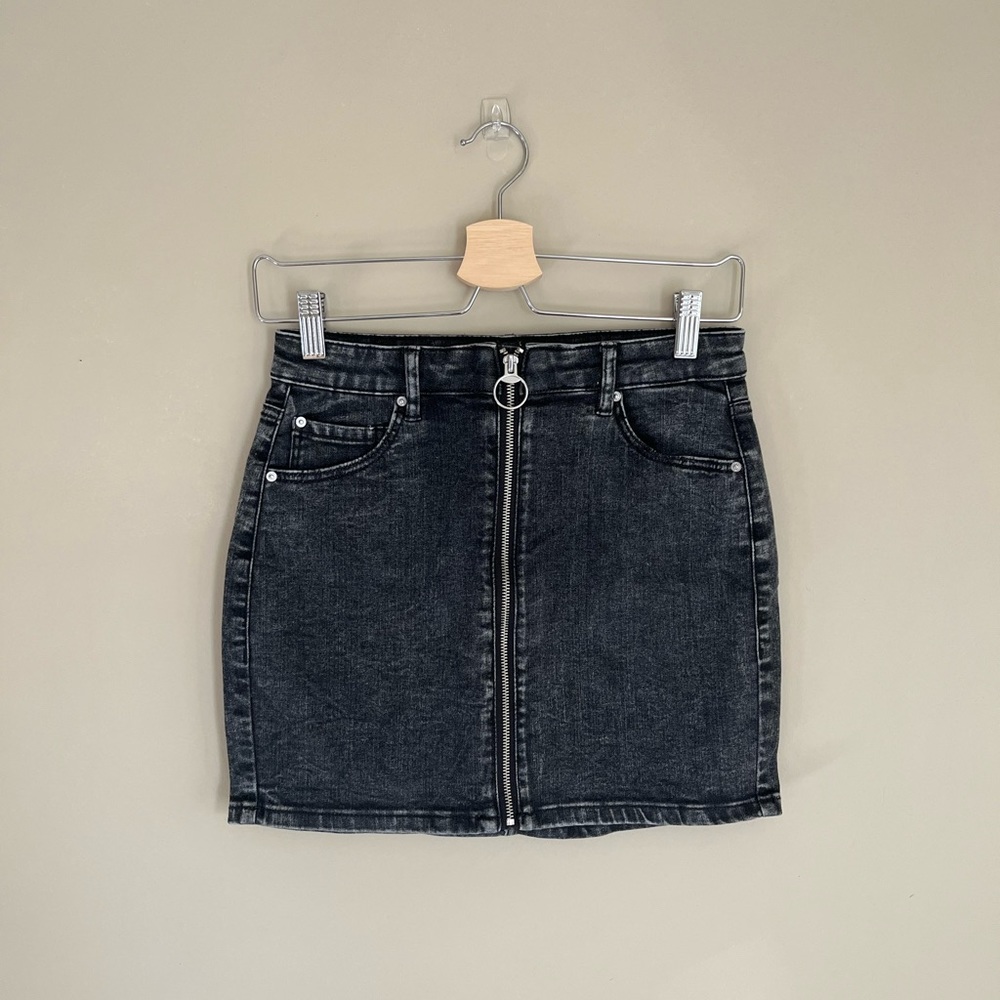 Black Acid Wash Denim Skirt
